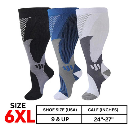 Plus Size Graduated Compression Socks for Men and Women (3 Pairs)